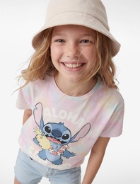 Lisanslı Stitch Baskılı Kısa Kollu Bisiklet Yaka Tişört