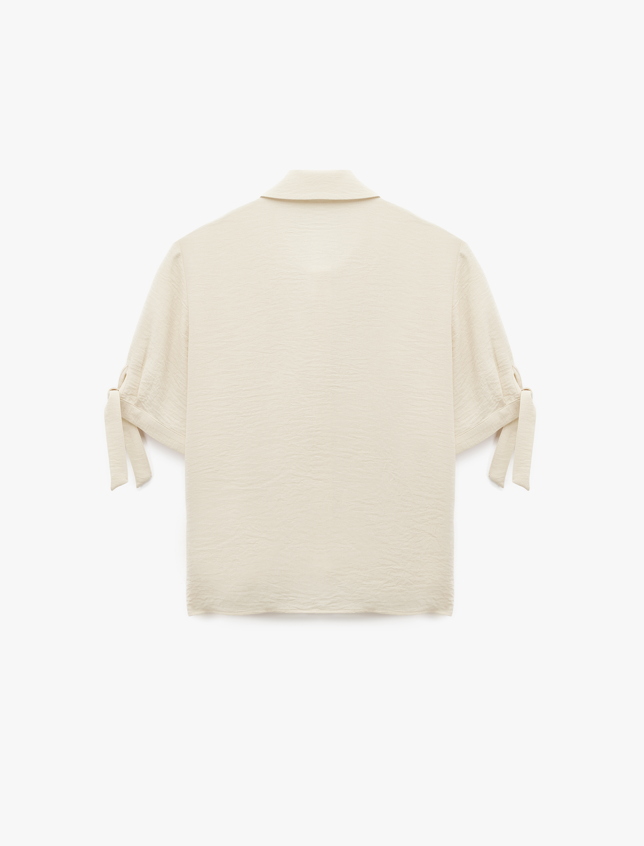 Aerobin Kumaş Bağlama Detaylı Kısa Balon Kollu Saten Gömlek - Görsel 4