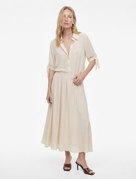 Aerobin Kumaş Bağlama Detaylı Kısa Balon Kollu Saten Gömlek