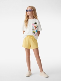 Pamuklu Kısa Kollu Bisiklet Yaka Lisanslı Powerpuff Girls Tişört