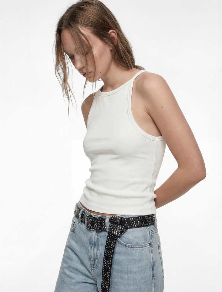  Slim Fit Kolsuz Kayık Yaka Atlet