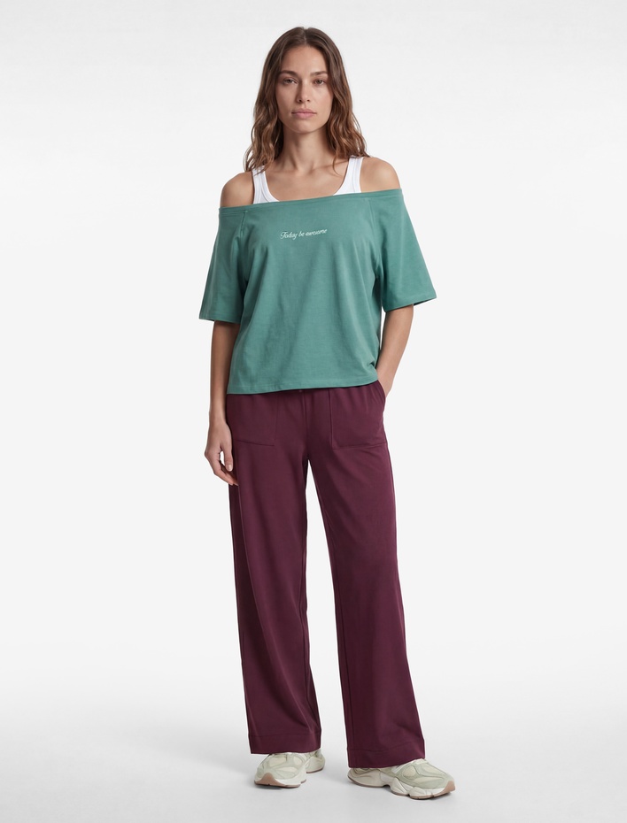  Pamuklu Kayık Yaka Kısa Kollu Baskılı Oversize Spor Tişört