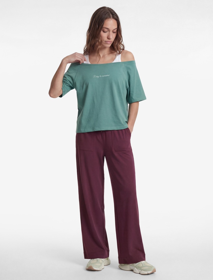  Pamuklu Kayık Yaka Kısa Kollu Baskılı Oversize Spor Tişört