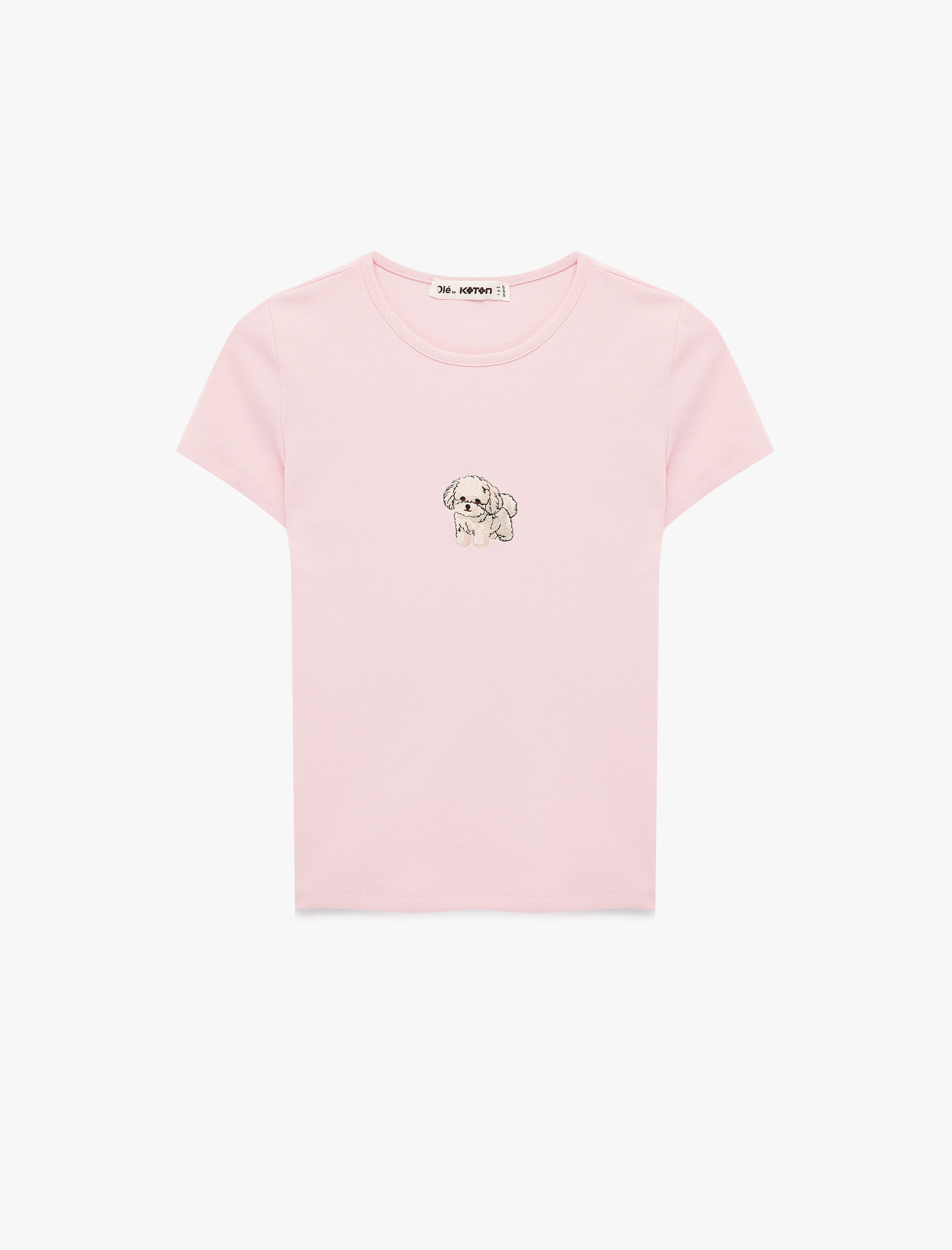   Slim Fit Kısa Kollu Bisiklet Yaka Köpek Nakışlı Tişört