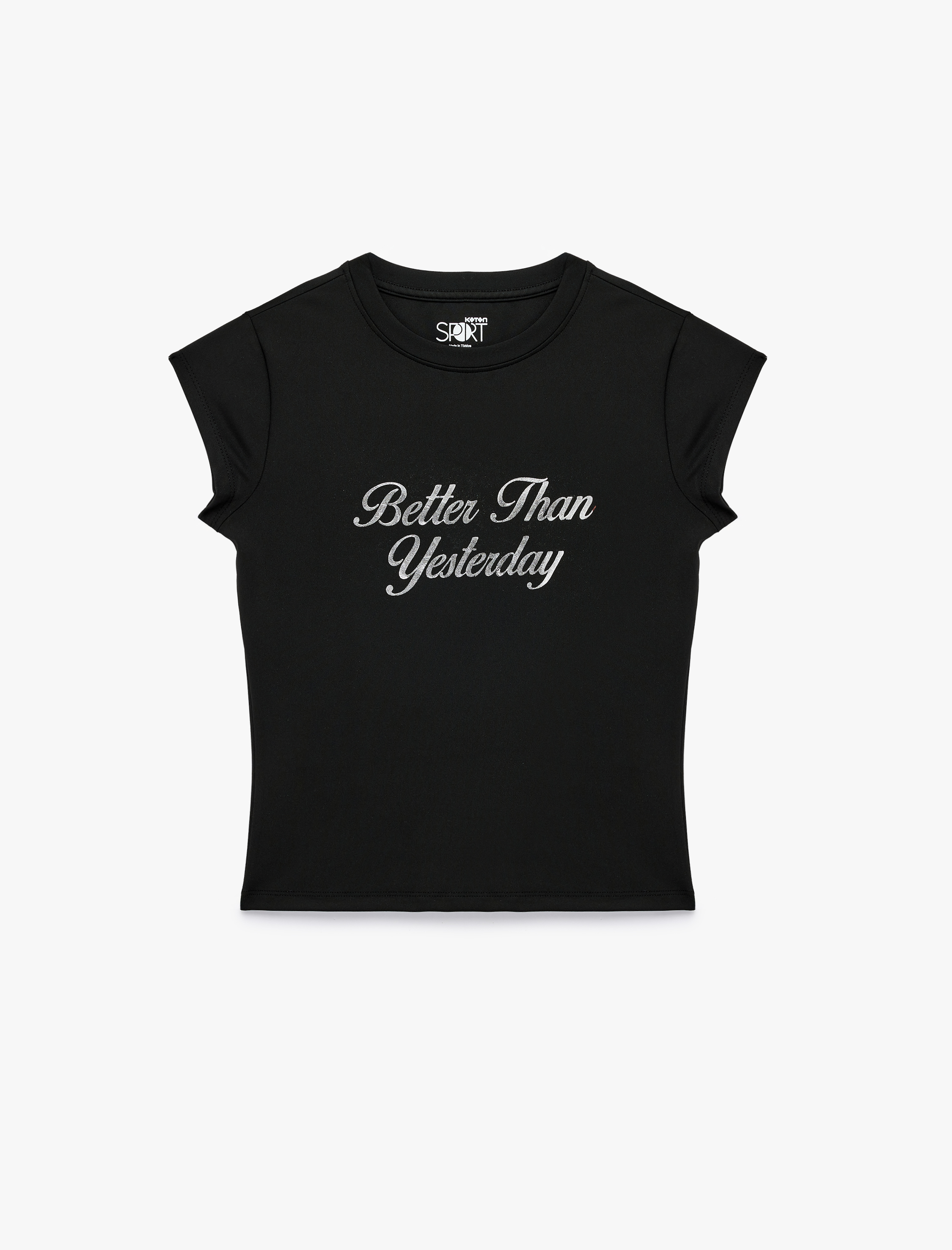   Rahat Kalıp Kısa Kollu Bisiklet Yaka Baskılı Spor Tişört