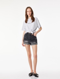 Rahat Kalıp Yarım Kollu Bisiklet Yaka Baskılı Spor Tişört