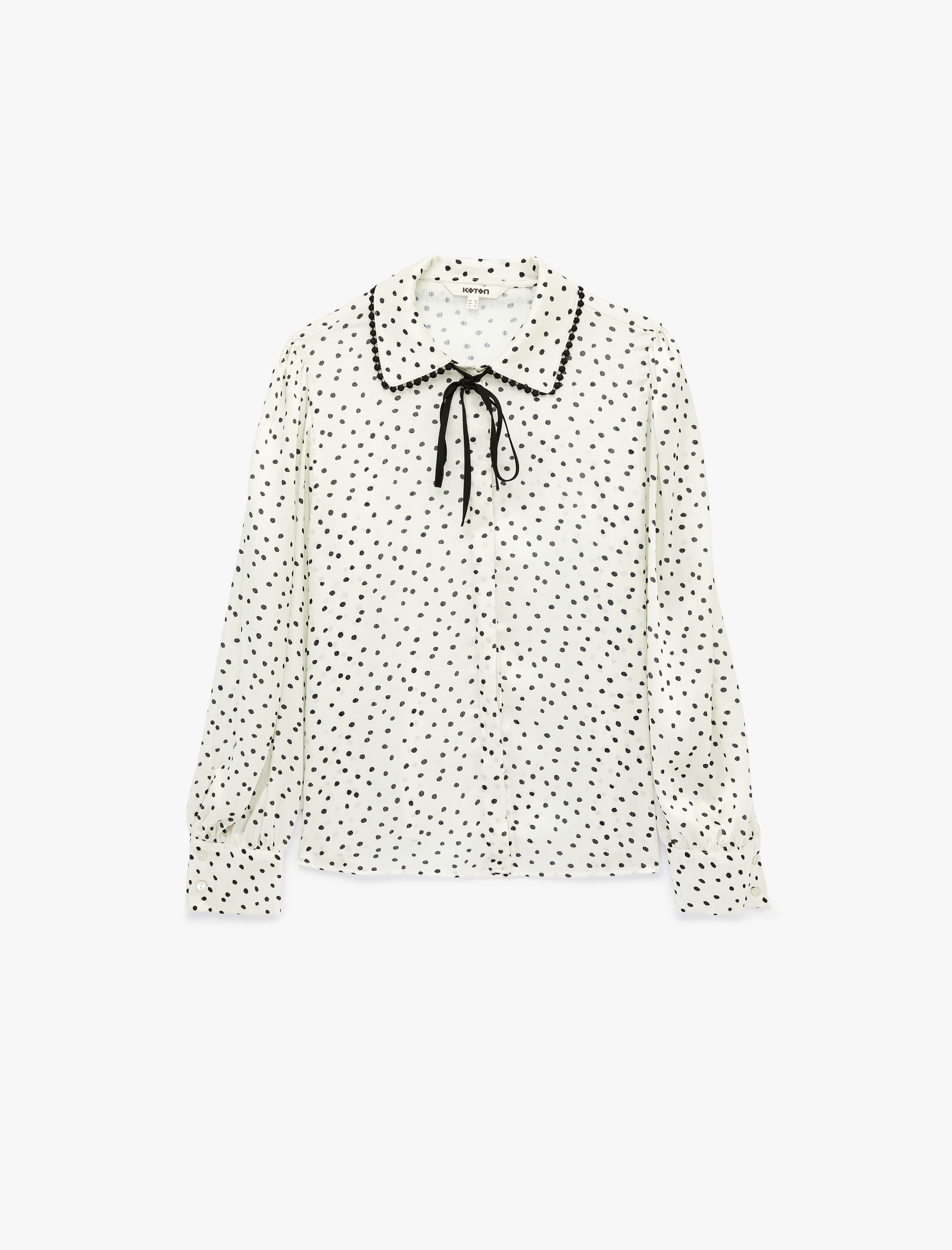   Uzun Kollu Bağlamalı Yaka Puantiyeli Saten Gömlek