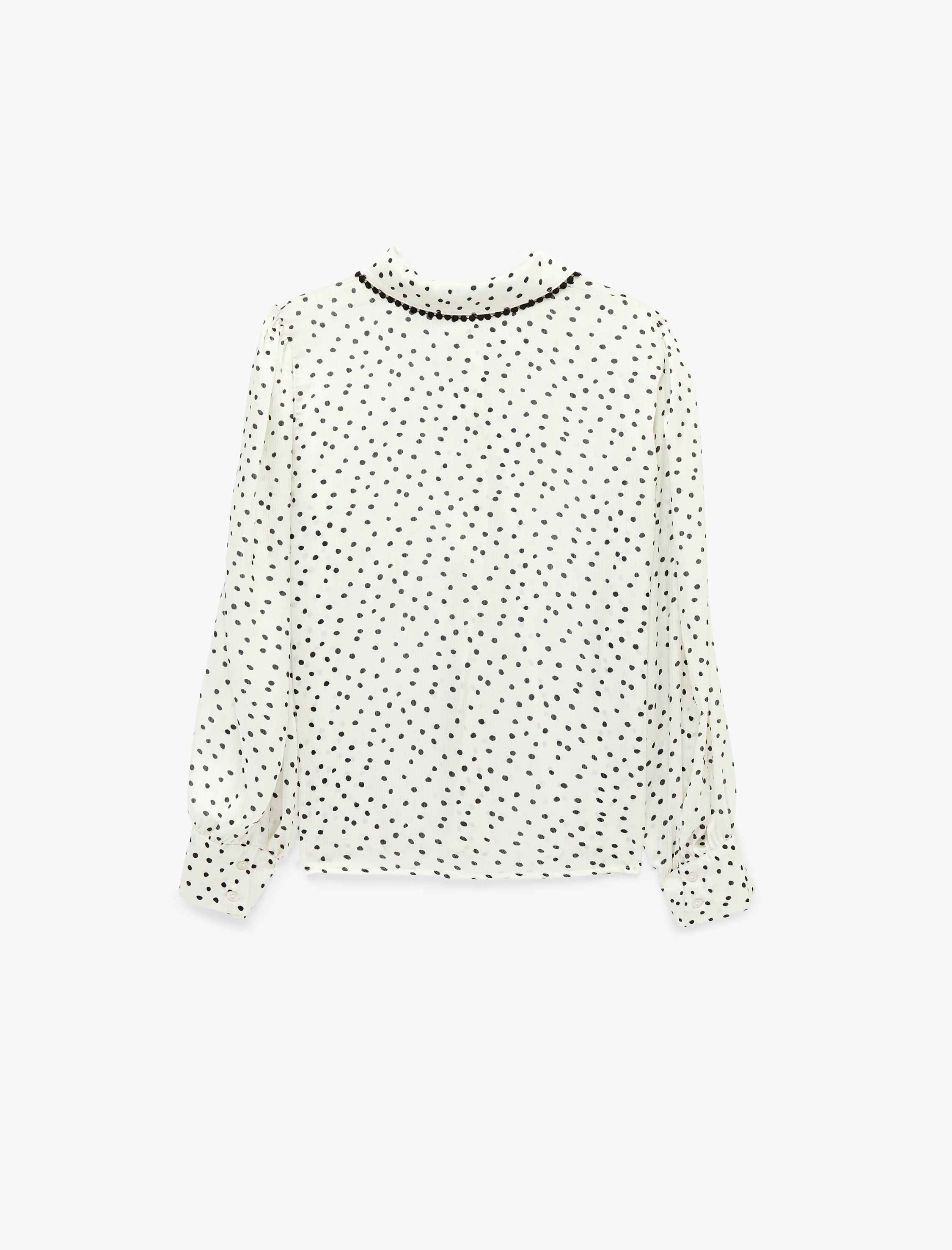   Uzun Kollu Bağlamalı Yaka Puantiyeli Saten Gömlek