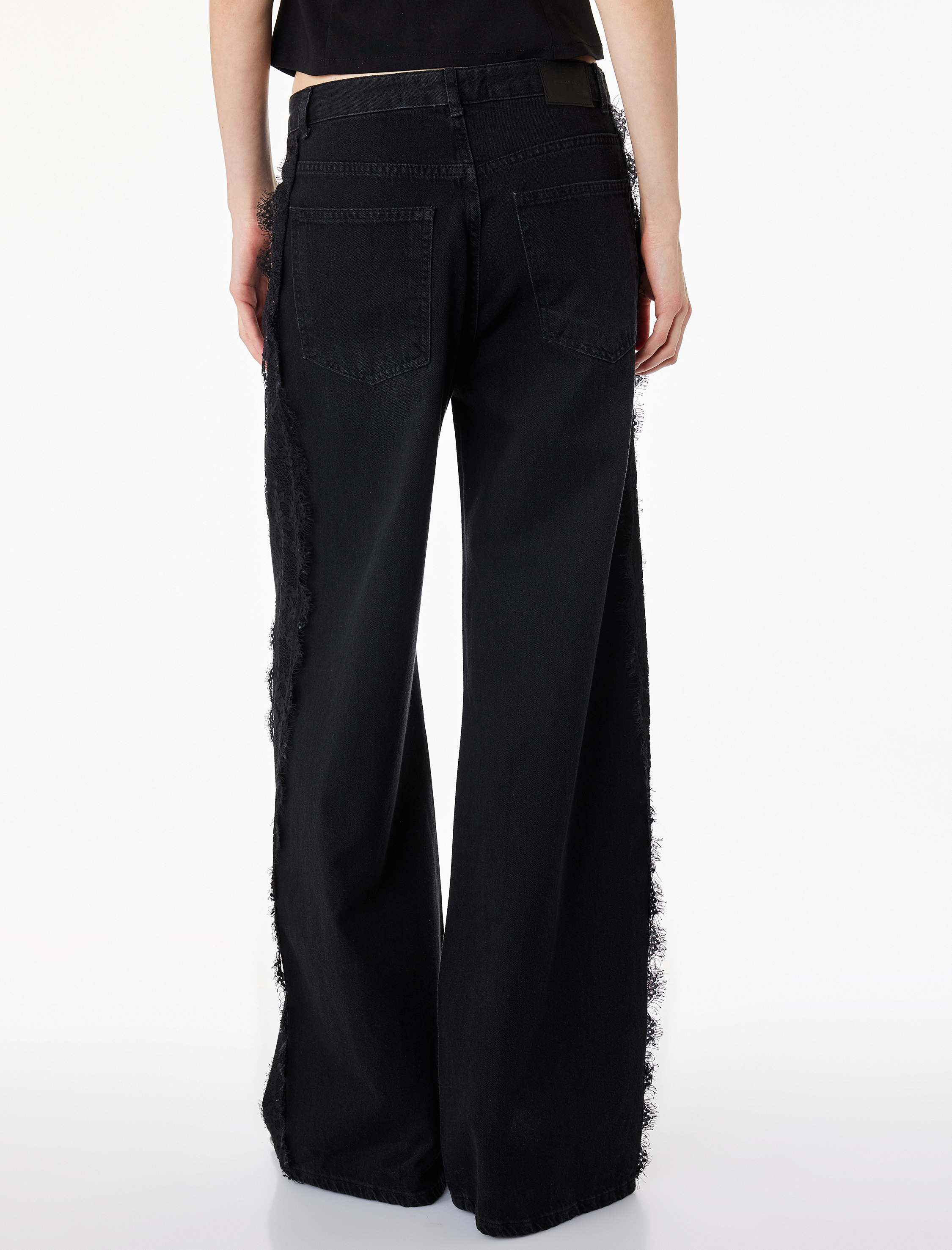   Pamuklu Dantel Detaylı Geniş Paça Denim Pantolon -  Wide Leg Jeans