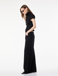 Pamuklu Dantel Detaylı Geniş Paça Denim Pantolon -  Wide Leg Jeans