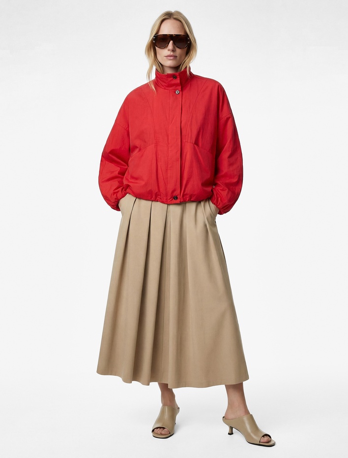  Krinkıl Paraşüt Kumaş Uzun Kollu Cepli Fermuarlı Dik Yaka Crop Yağmurluk