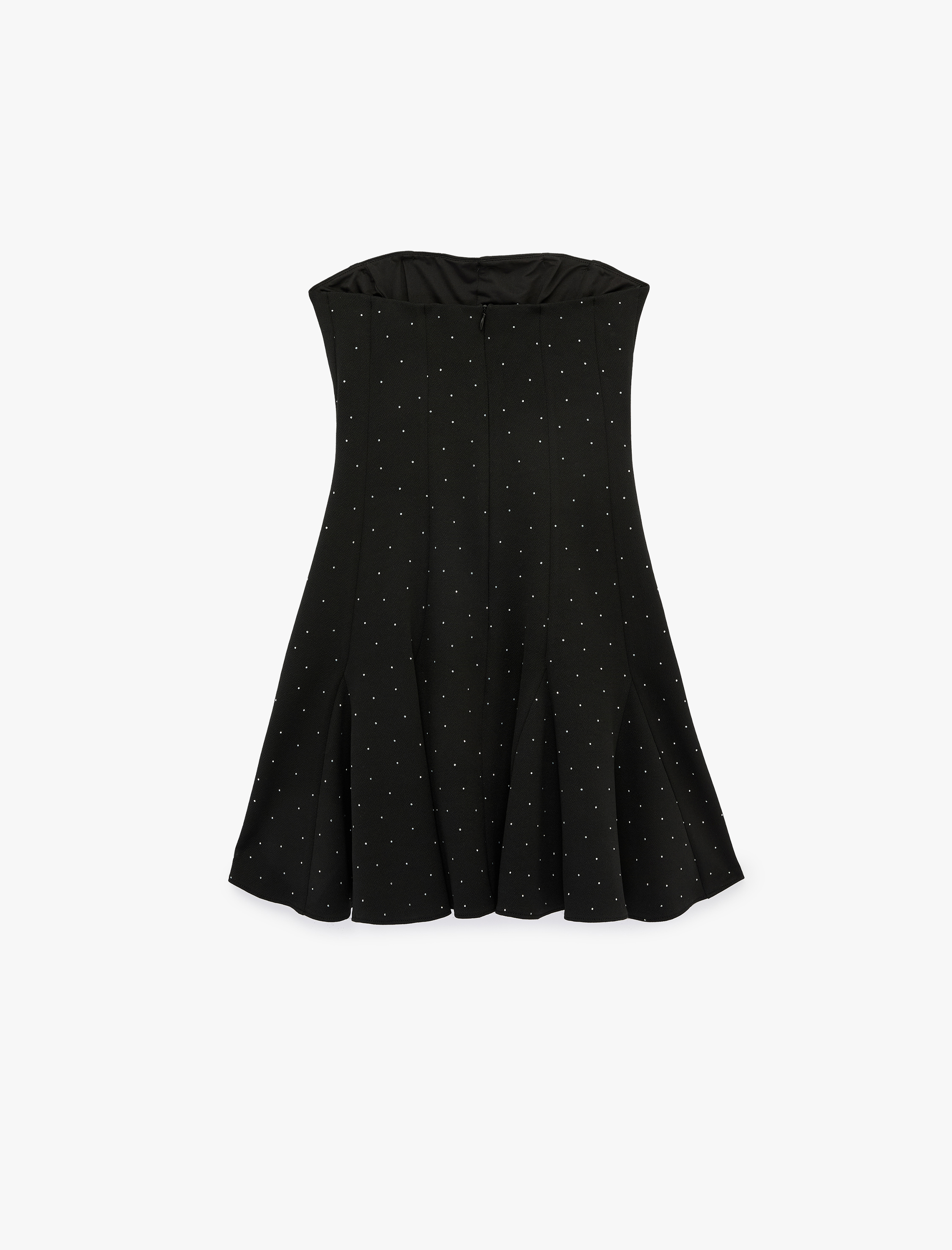 Straplez Yaka Kolsuz Saten Taşlı Mini Abiye Elbise - Görsel 4