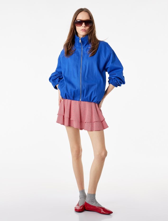  Pötikareli Viskon Karışımlı Katlı Mini Etek