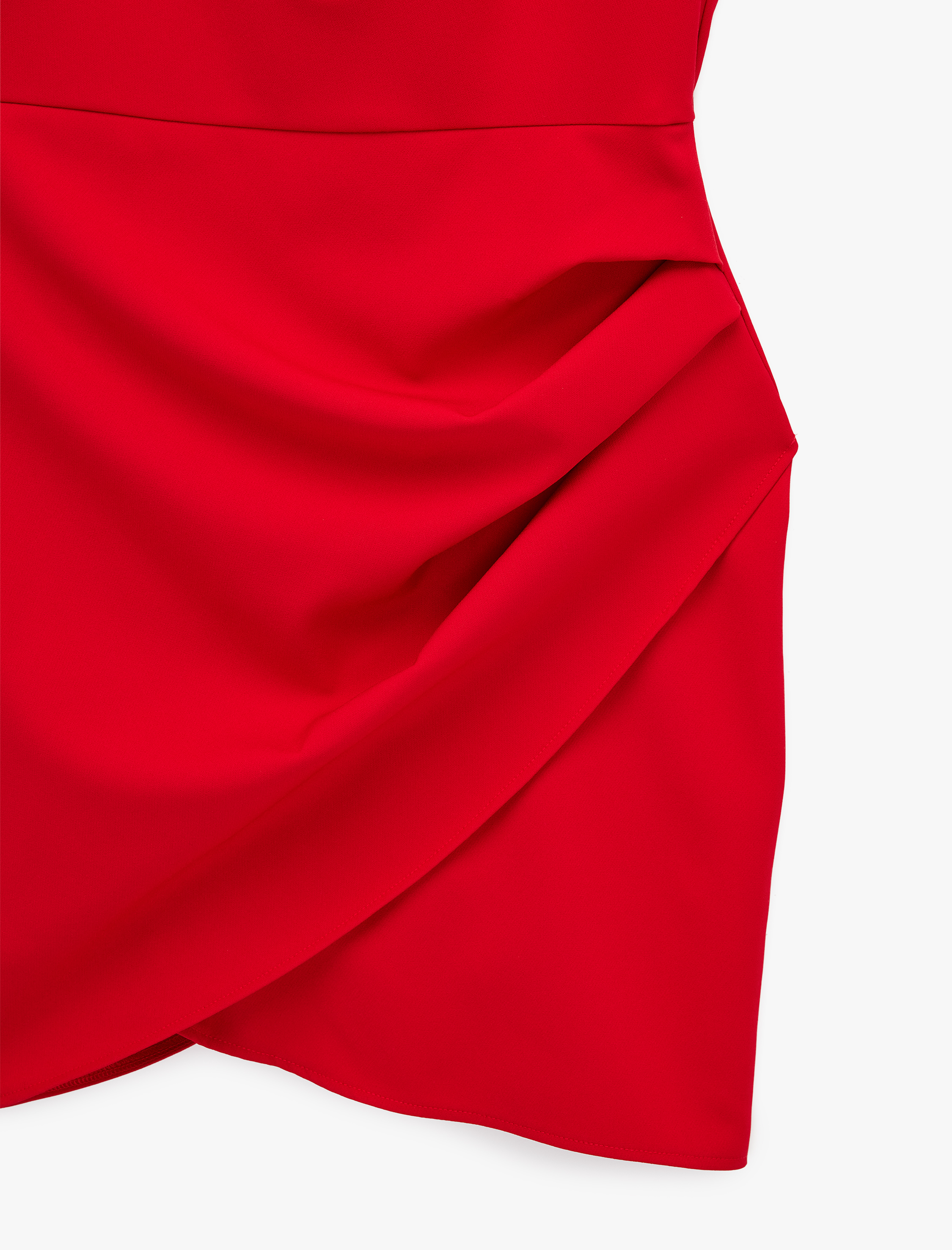 Dik Degaje Yaka Kolsuz Drapeli Kruvaze Mini Elbise - Görsel 5