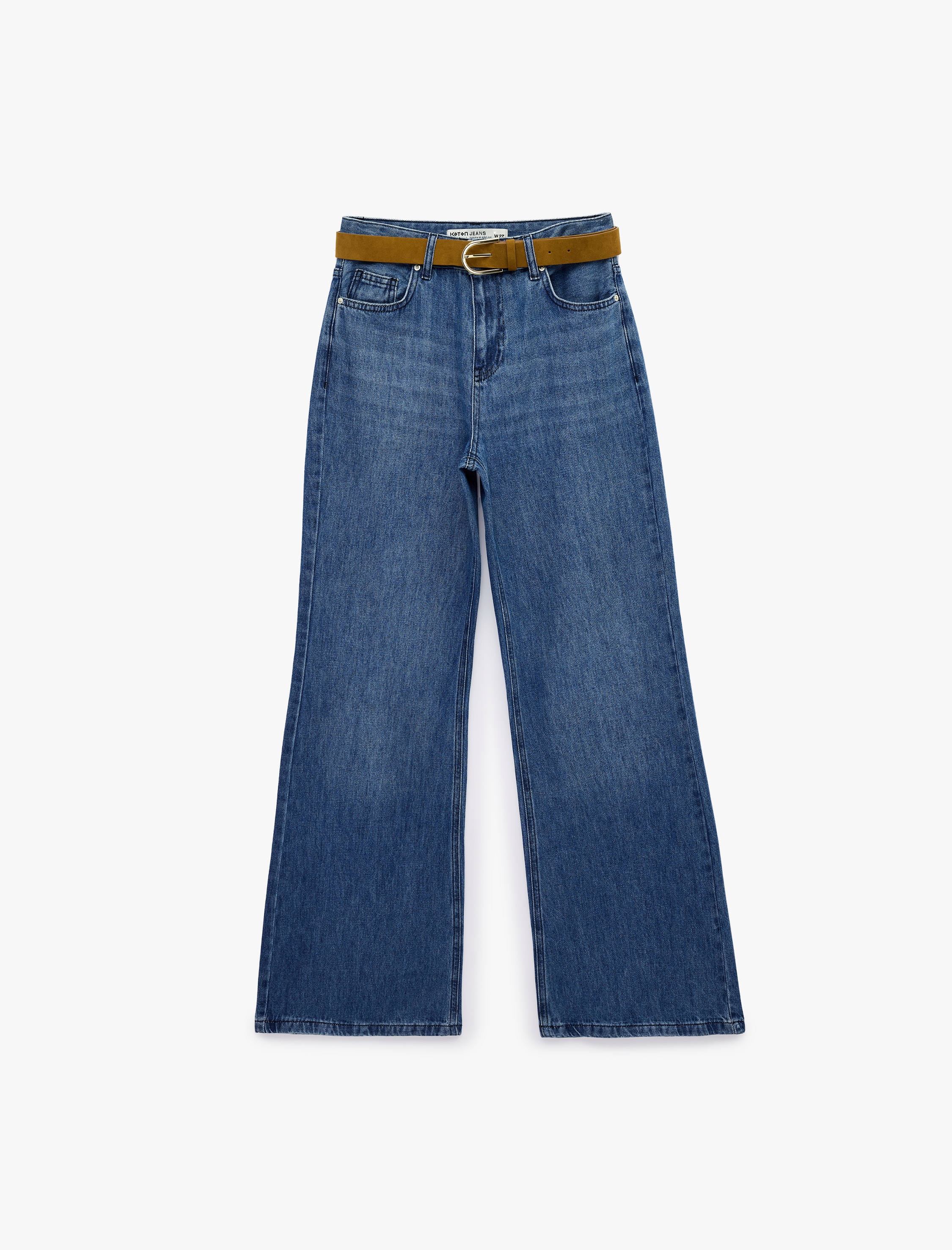   Normal Bel Pamuklu Cepli Kemerli İspanyol Paça Jean Pantolon - Flare Jeans