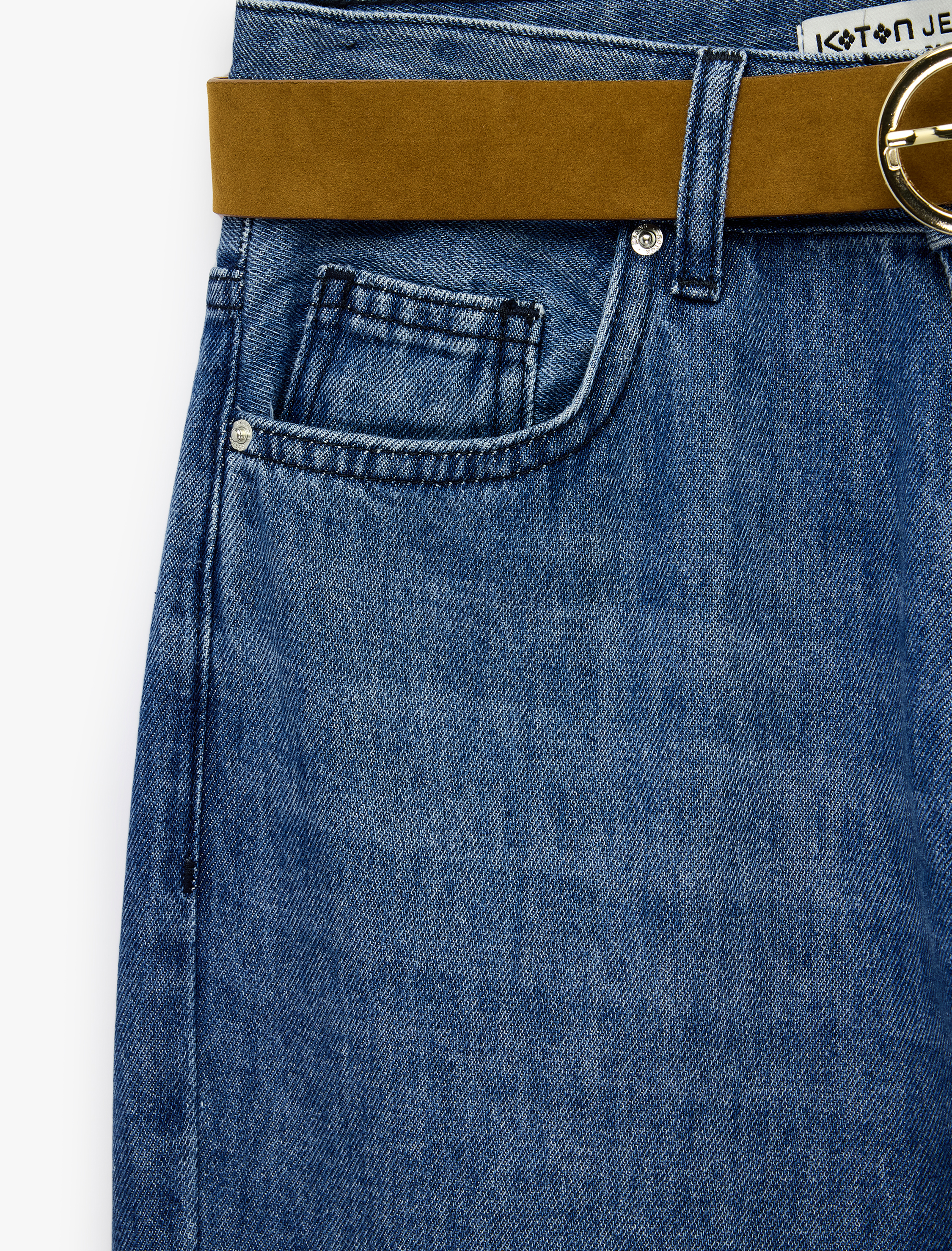   Normal Bel Pamuklu Cepli Kemerli İspanyol Paça Jean Pantolon - Flare Jeans