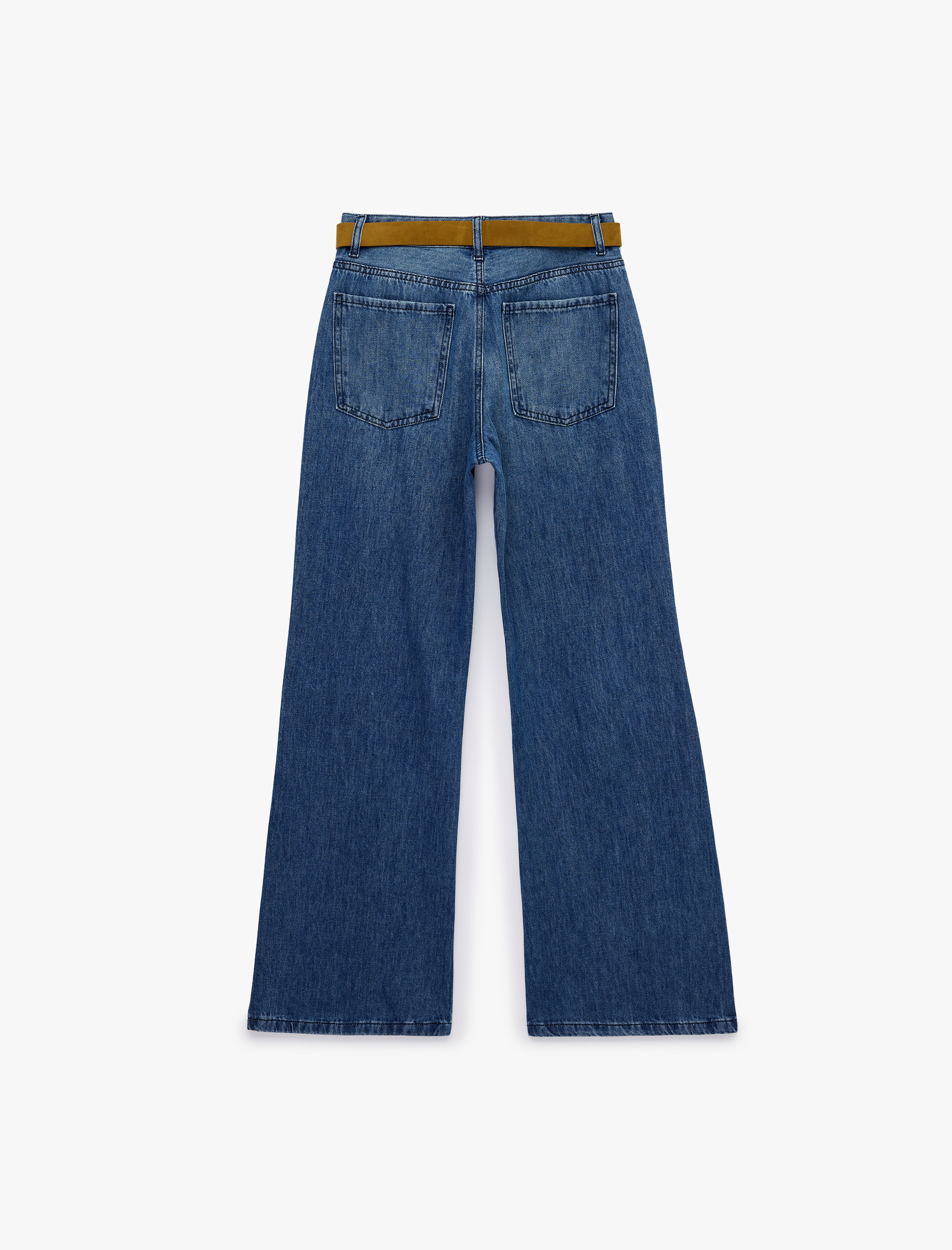   Normal Bel Pamuklu Cepli Kemerli İspanyol Paça Jean Pantolon - Flare Jeans
