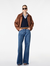 Normal Bel Pamuklu Cepli Kemerli İspanyol Paça Jean Pantolon - Flare Jeans