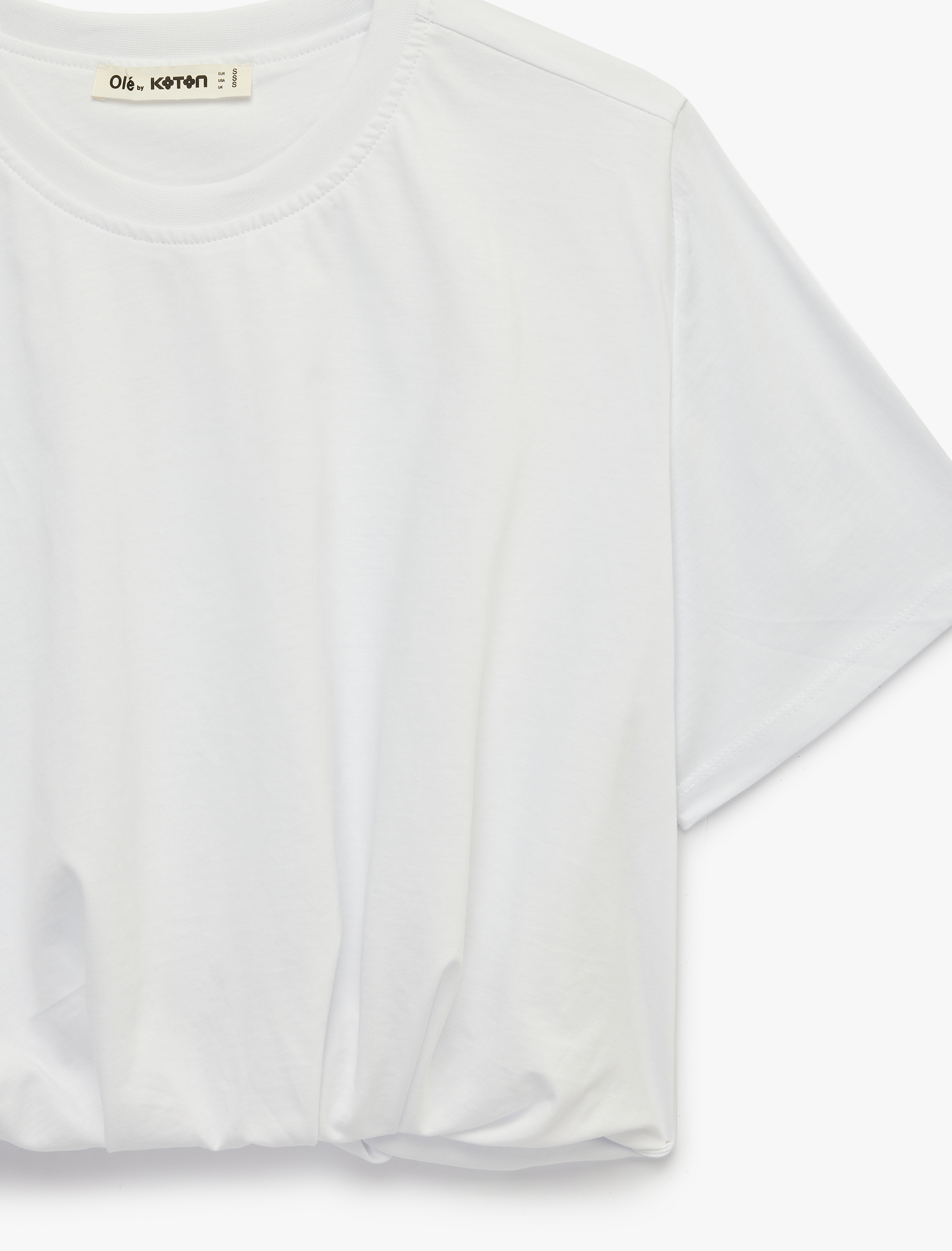   Büzgülü Kısa Kollu Bisiklet Yaka Pamuklu Tişört