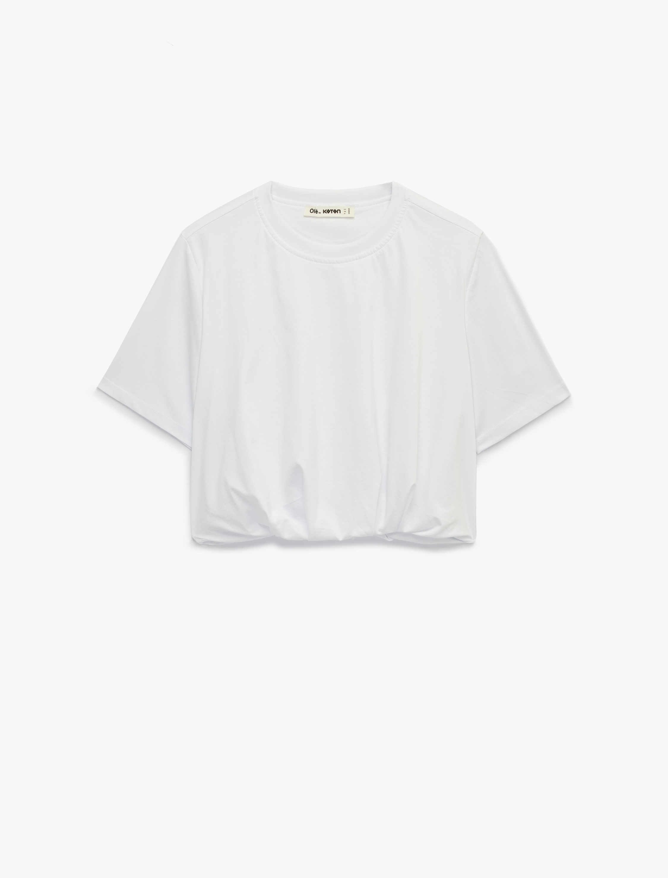   Büzgülü Kısa Kollu Bisiklet Yaka Pamuklu Tişört