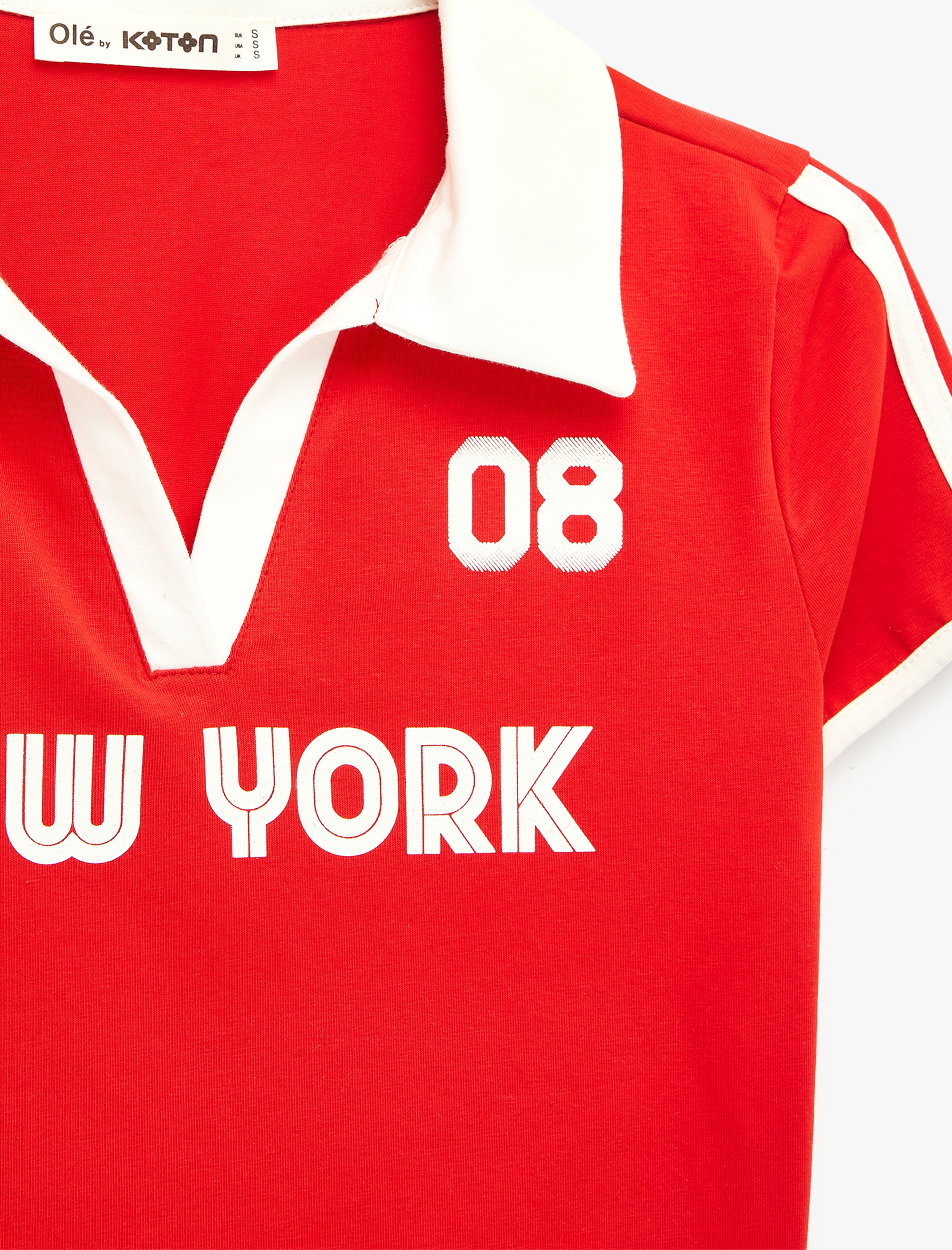   Kısa Kollu Baskılı Pamuklu Polo Yaka Crop Tişört