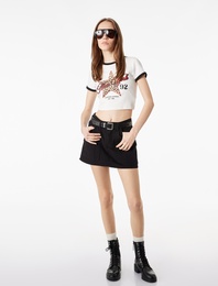 Slim Fit Kısa Kollu Bisiklet Yaka Leopar Baskılı Pamuklu Tişört