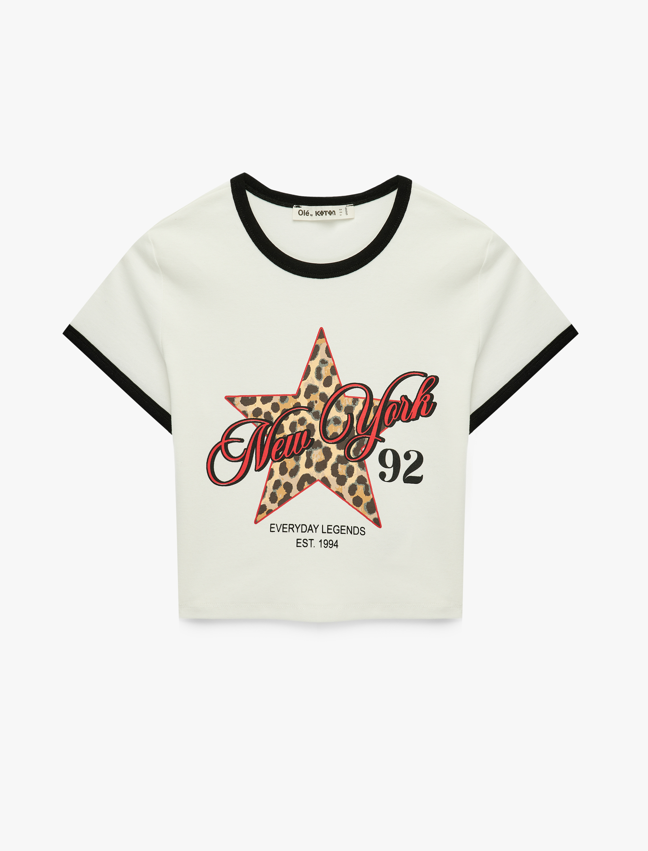   Slim Fit Kısa Kollu Bisiklet Yaka Leopar Baskılı Pamuklu Tişört