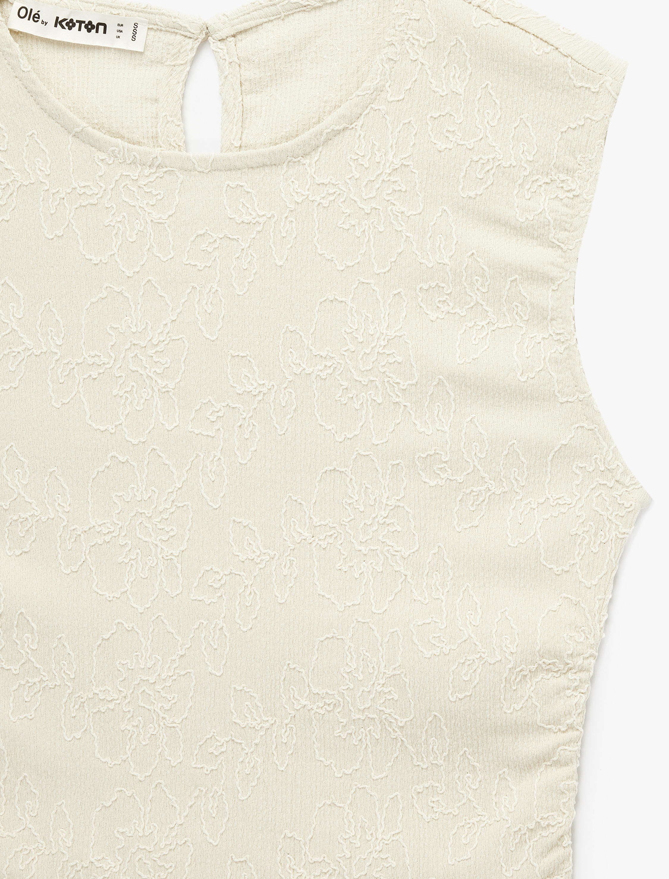   Slim Fit Brode Detaylı Kolsuz Bisiklet Yaka Drapeli Bluz