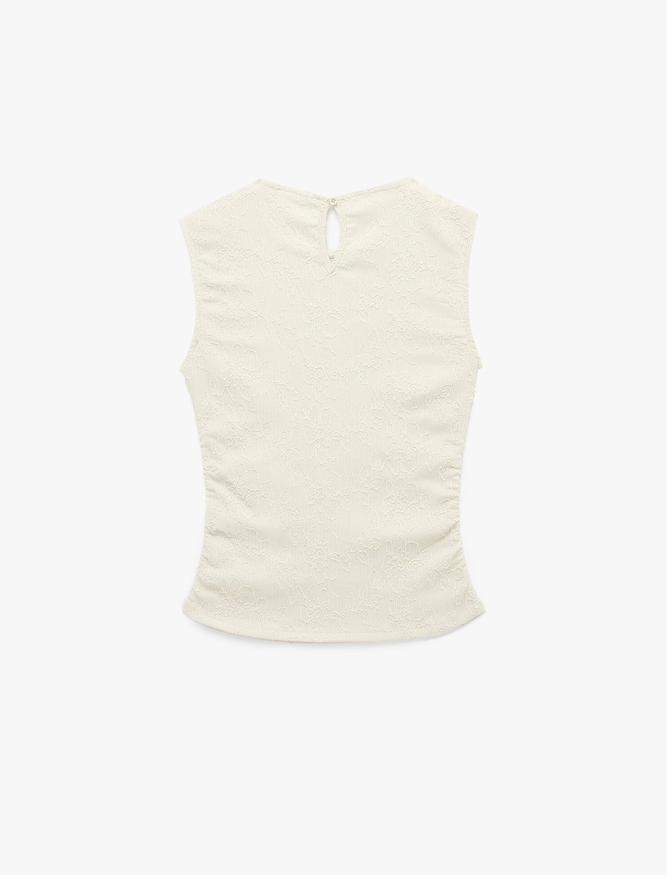   Slim Fit Brode Detaylı Kolsuz Bisiklet Yaka Drapeli Bluz