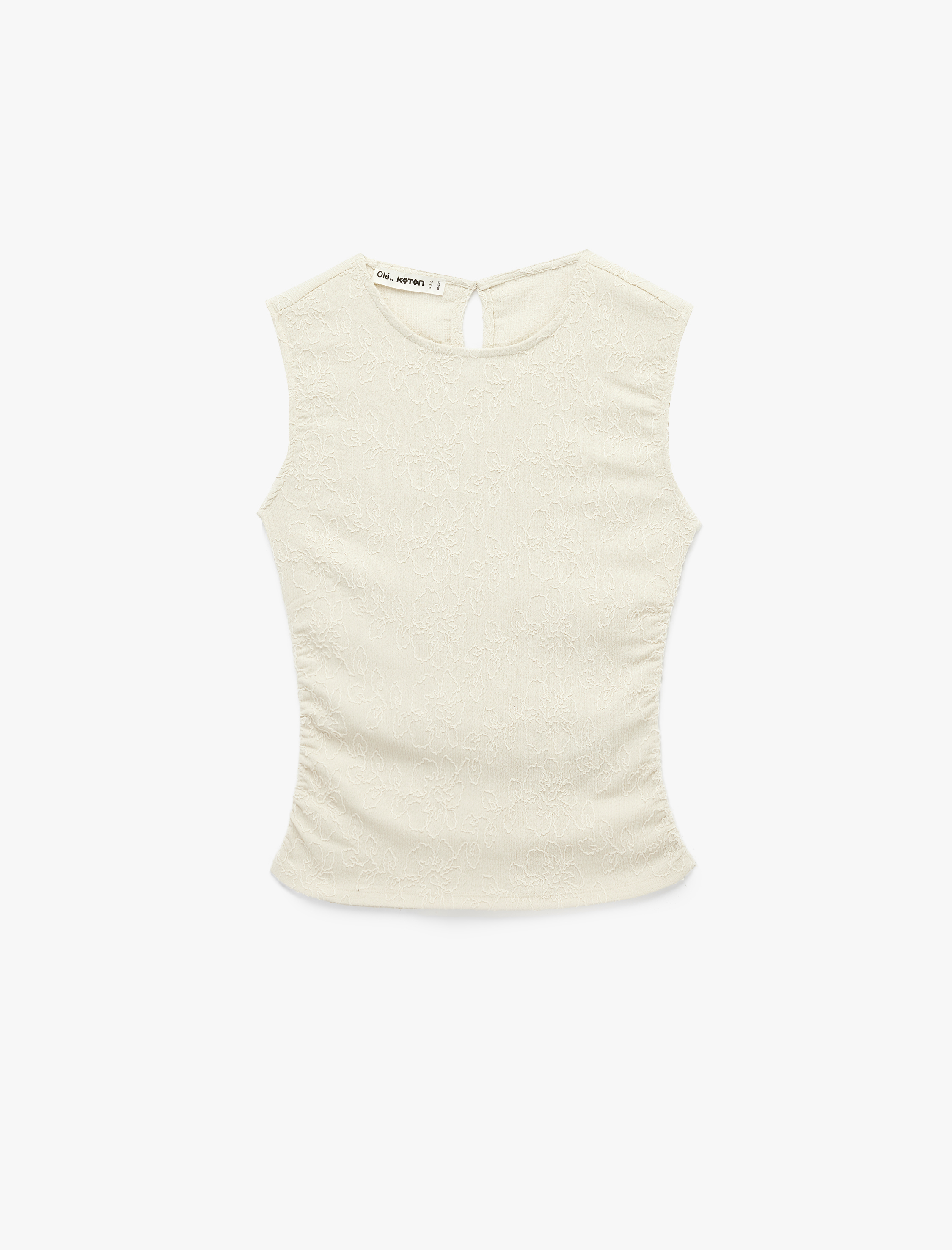   Slim Fit Brode Detaylı Kolsuz Bisiklet Yaka Drapeli Bluz