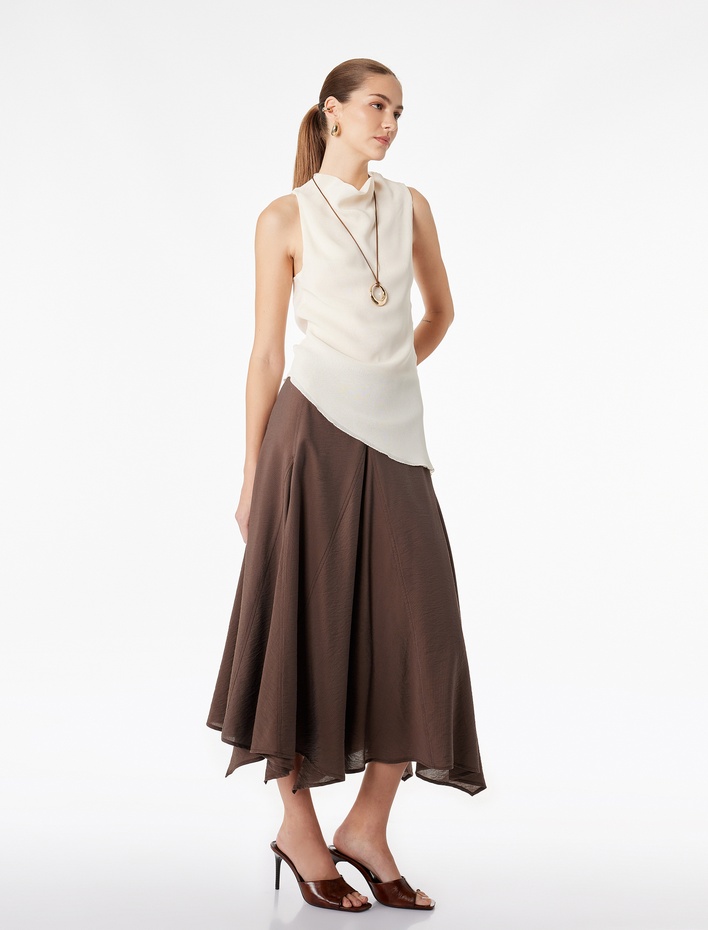  Viskon Kumaş Asimetrik Kesim Midi Etek