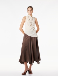 Viskon Kumaş Asimetrik Kesim Midi Etek