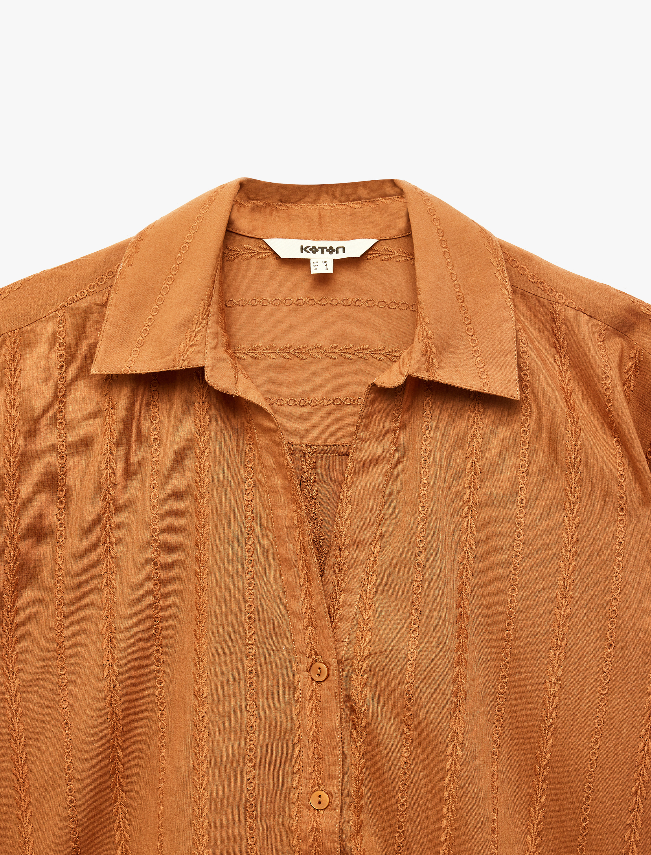   Pamuklu Uzun Kollu Nakış Detaylı Brodeli Oversize Poplin Gömlek