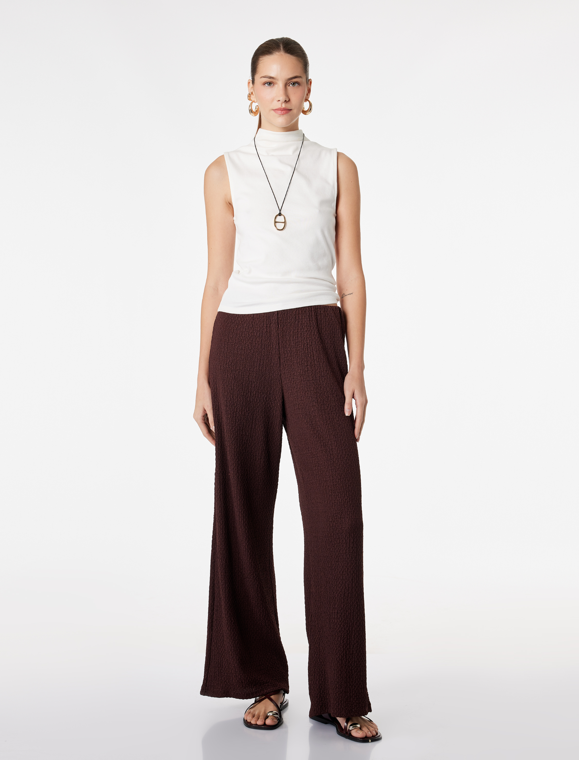   Bürümcük Kumaş Dokulu Bol Paça Pantolon