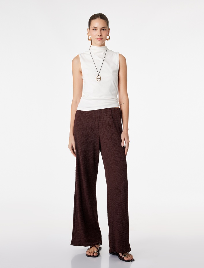  Bürümcük Kumaş Dokulu Bol Paça Pantolon