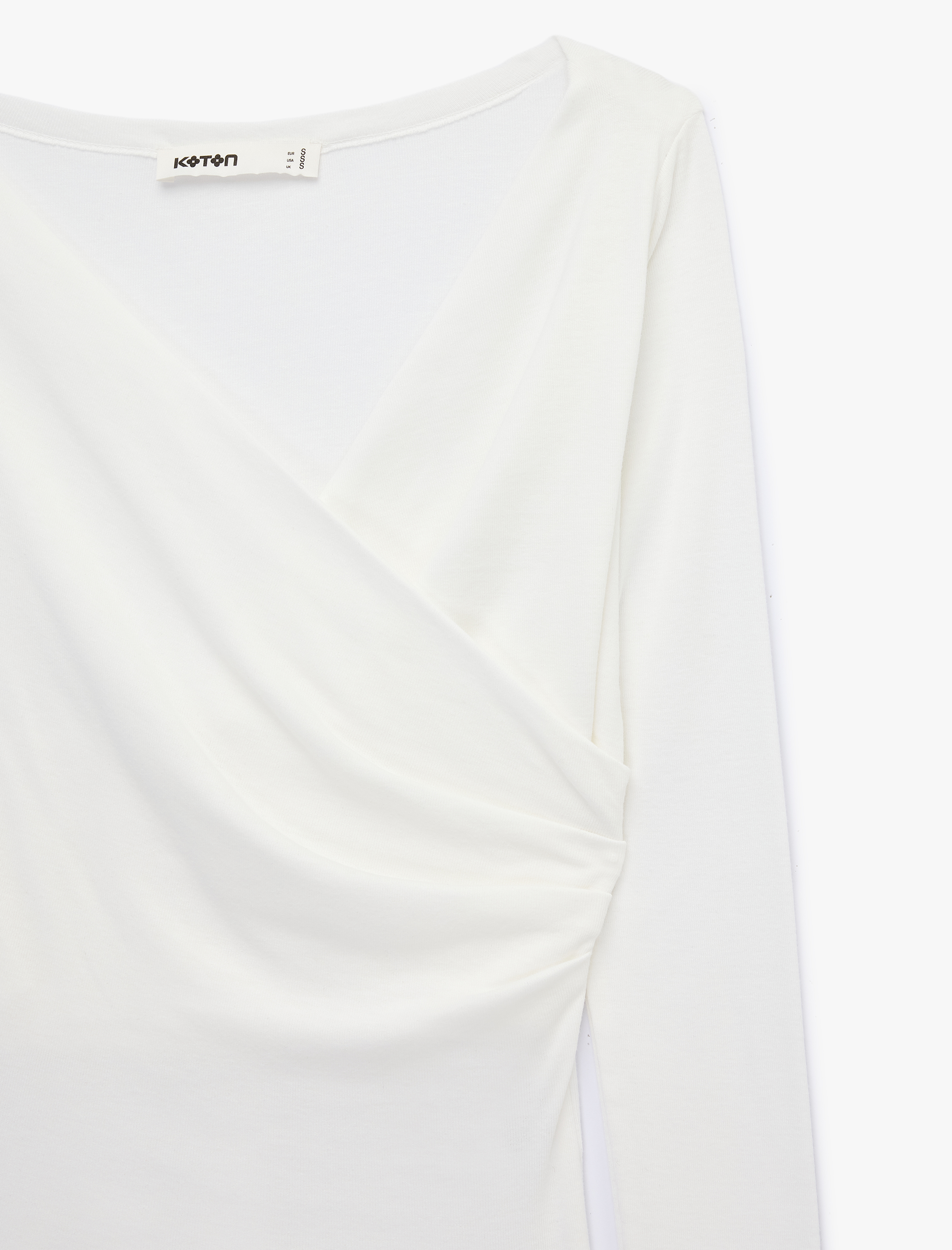   Slim Fit Drape Detaylı Uzun Kollu Kruvaze Tişört