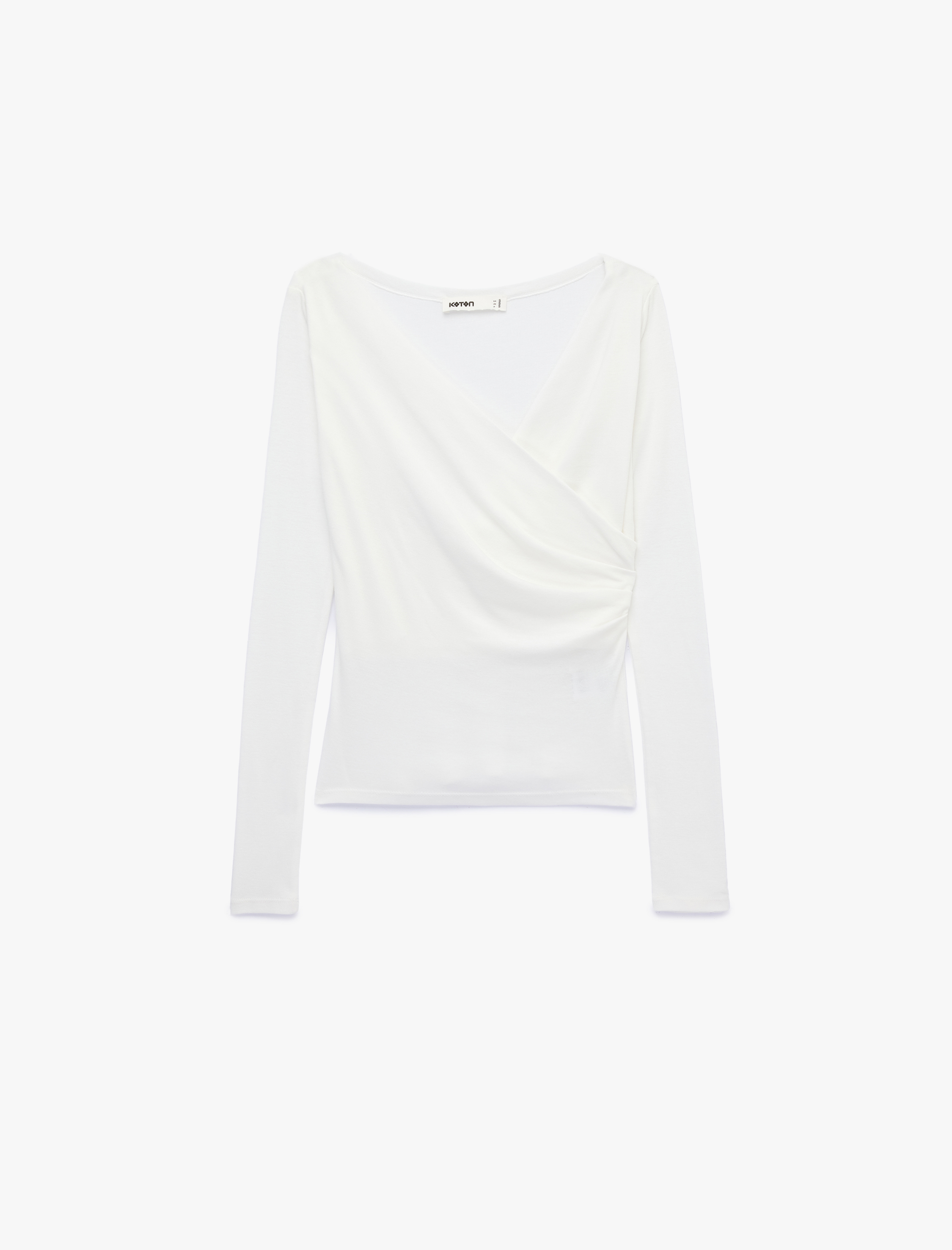   Slim Fit Drape Detaylı Uzun Kollu Kruvaze Tişört