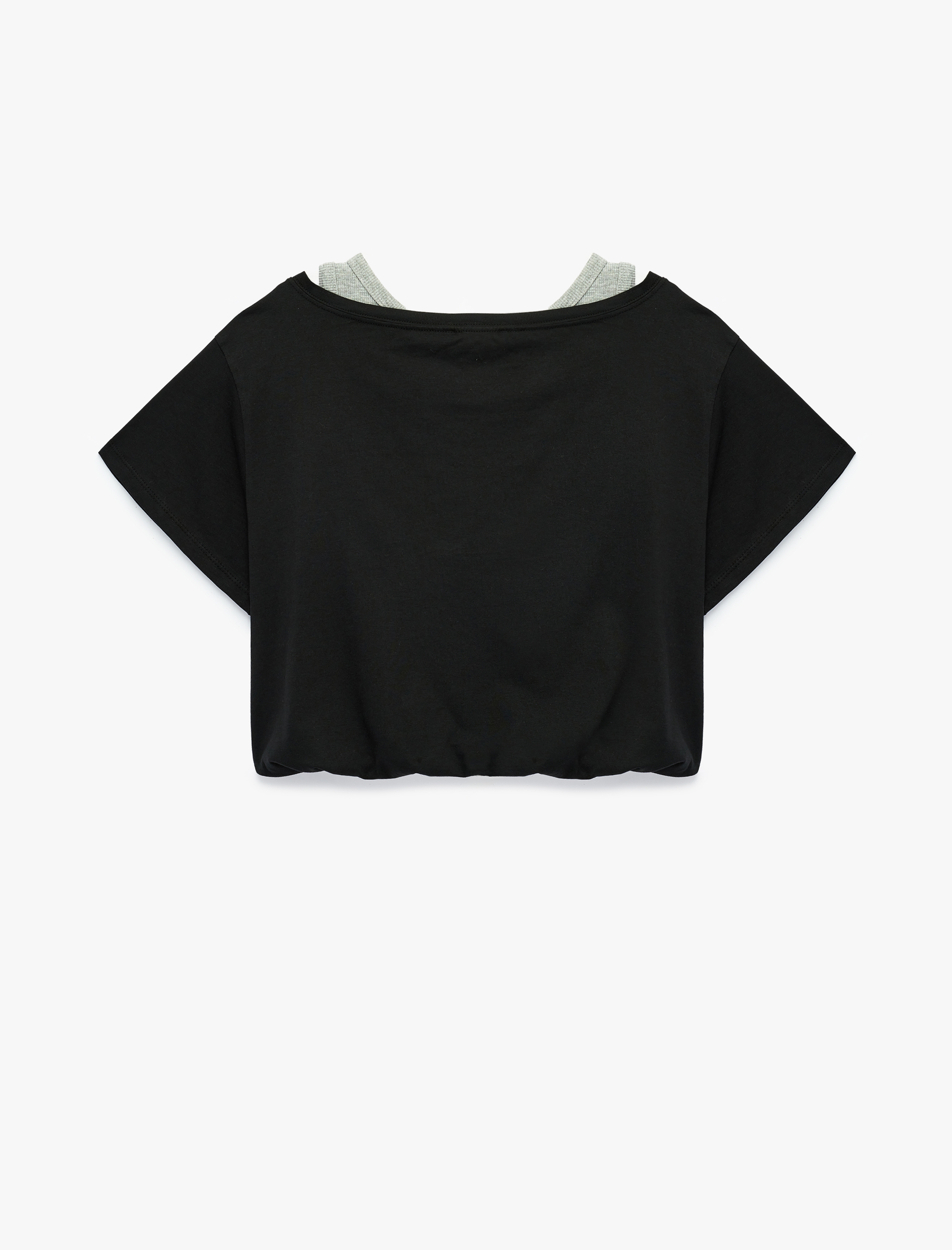   Rahat Kalıp Kısa Kollu Atletli Omzu Açık Pamuklu Crop Tişört