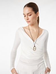 Slim Fit Drape Detaylı Uzun Kollu Kruvaze Tişört