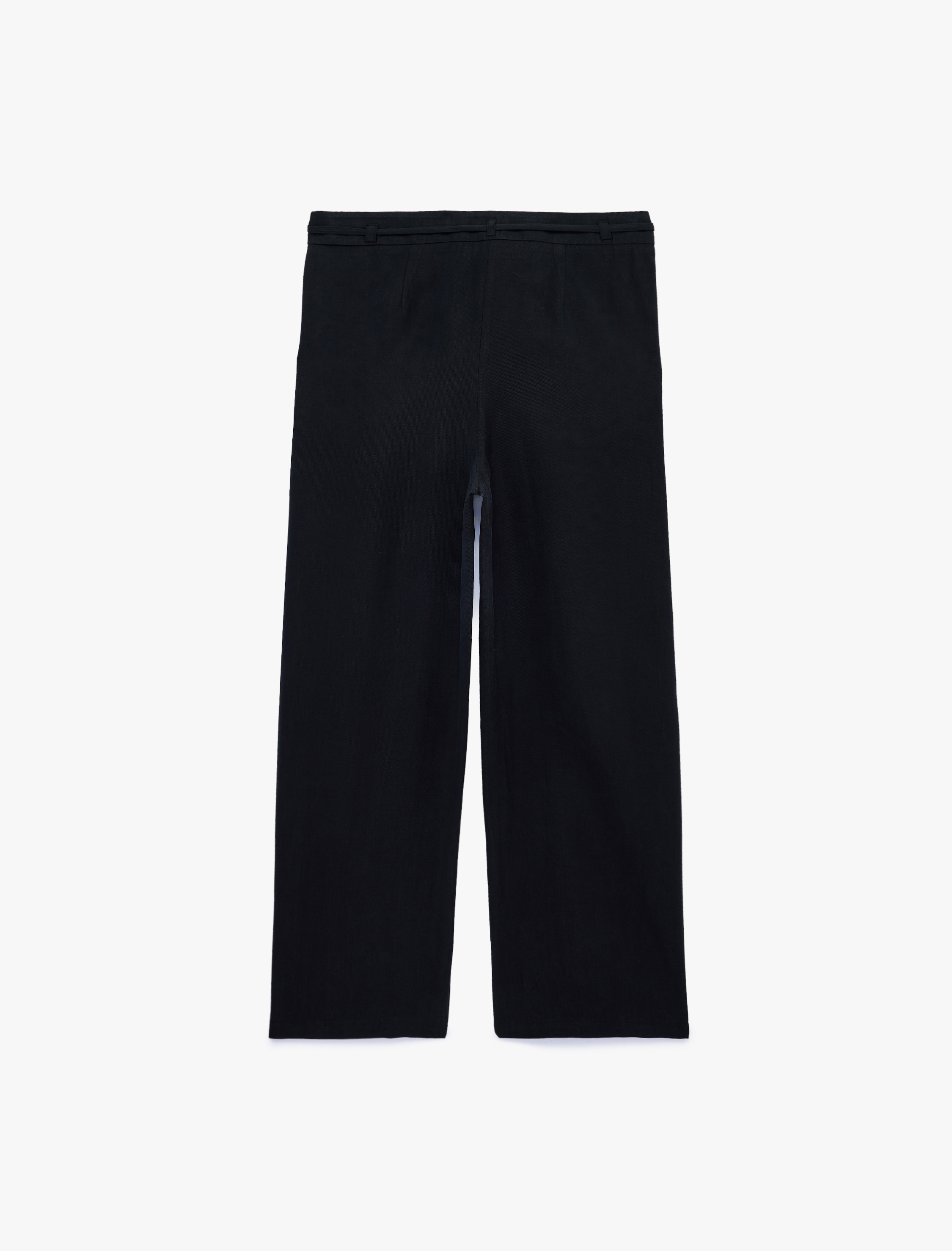   Beli Bağcıklı Cep Detaylı Geniş Paça Kumaş Pantolon