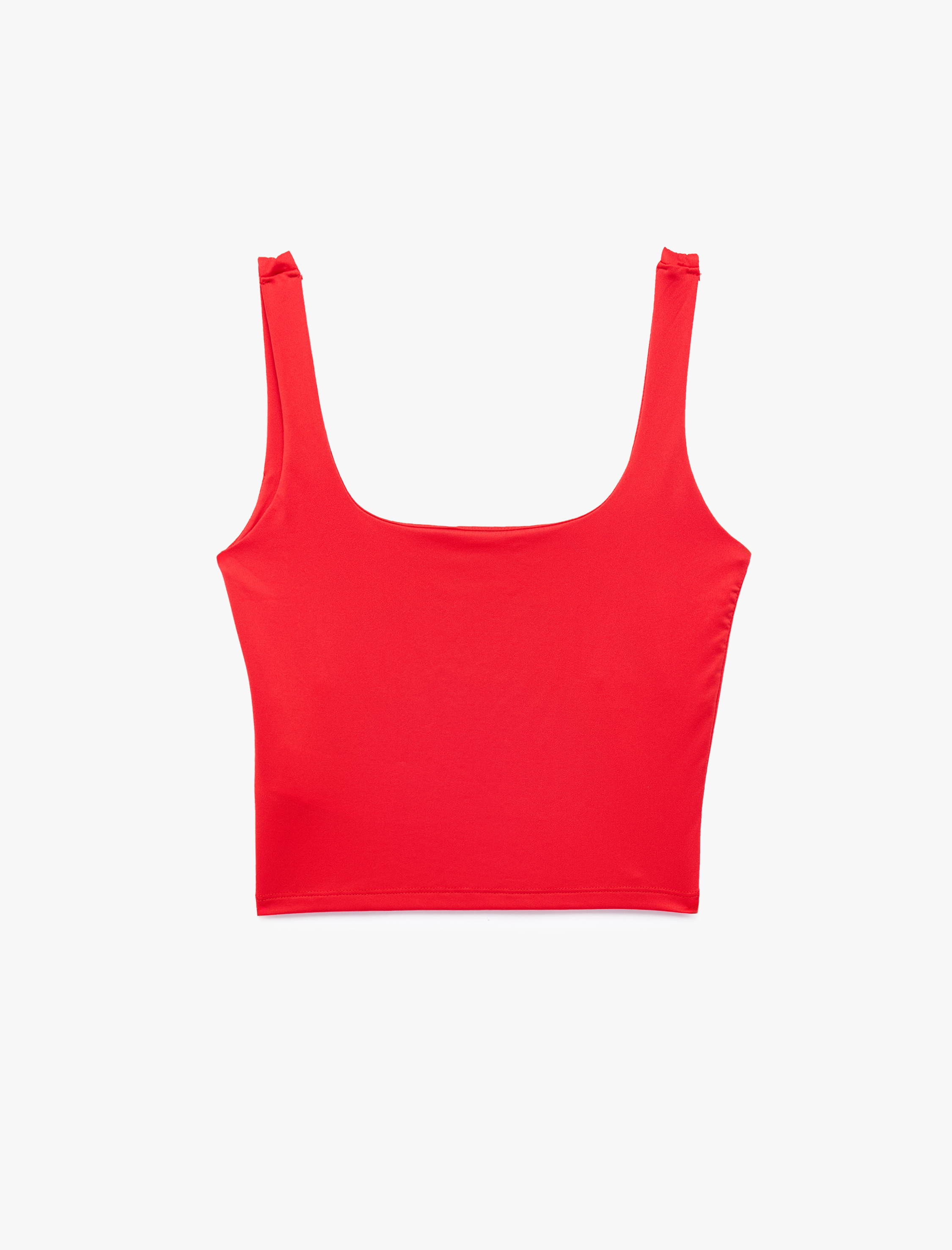   Kare Yaka Slim Fit Kalın Askılı Crop Üst