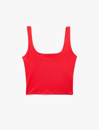 Kare Yaka Slim Fit Kalın Askılı Crop Üst