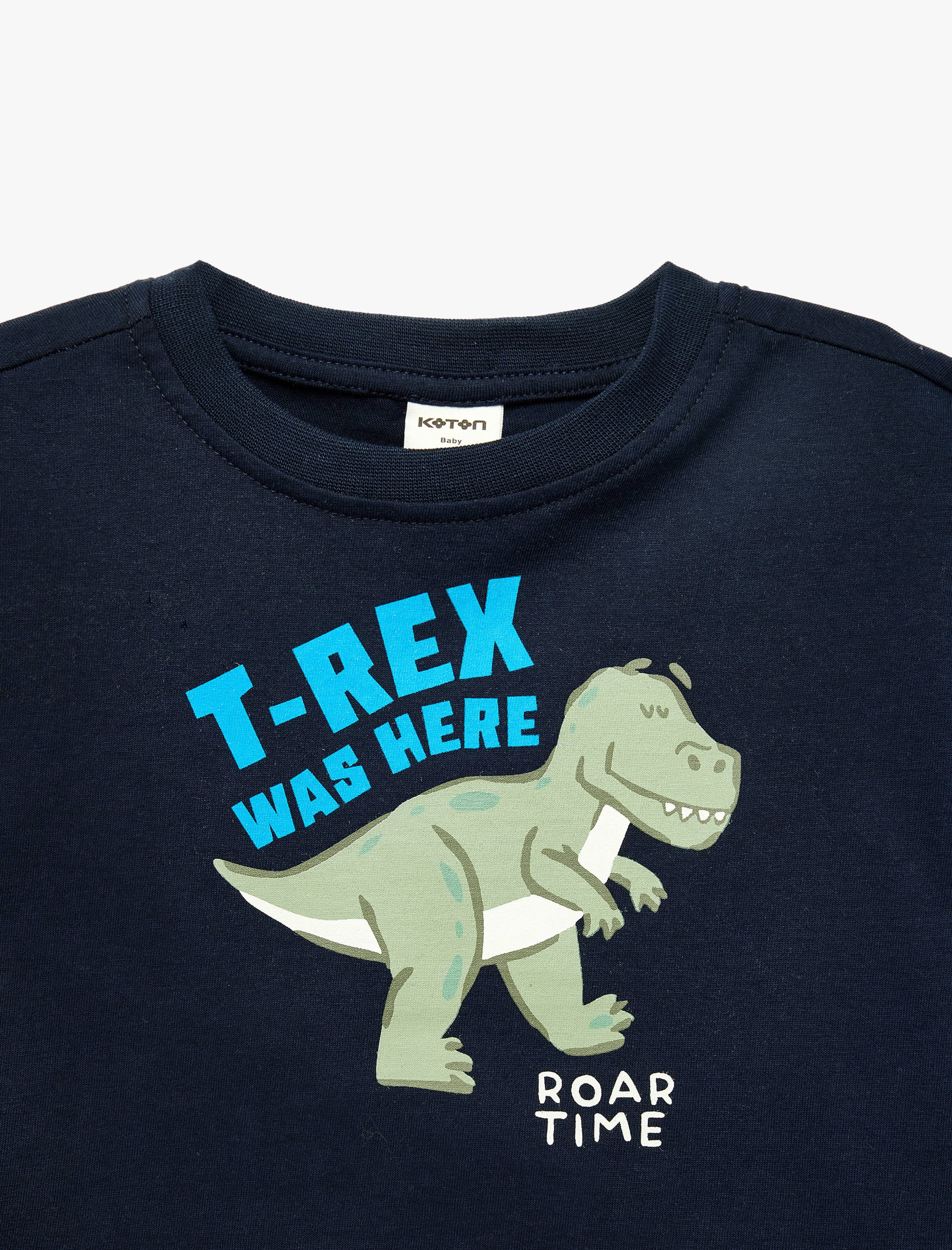  Erkek Bebek Dinozor Baskılı Kısa Kollu Bisiklet Yaka Pamuklu Tişört