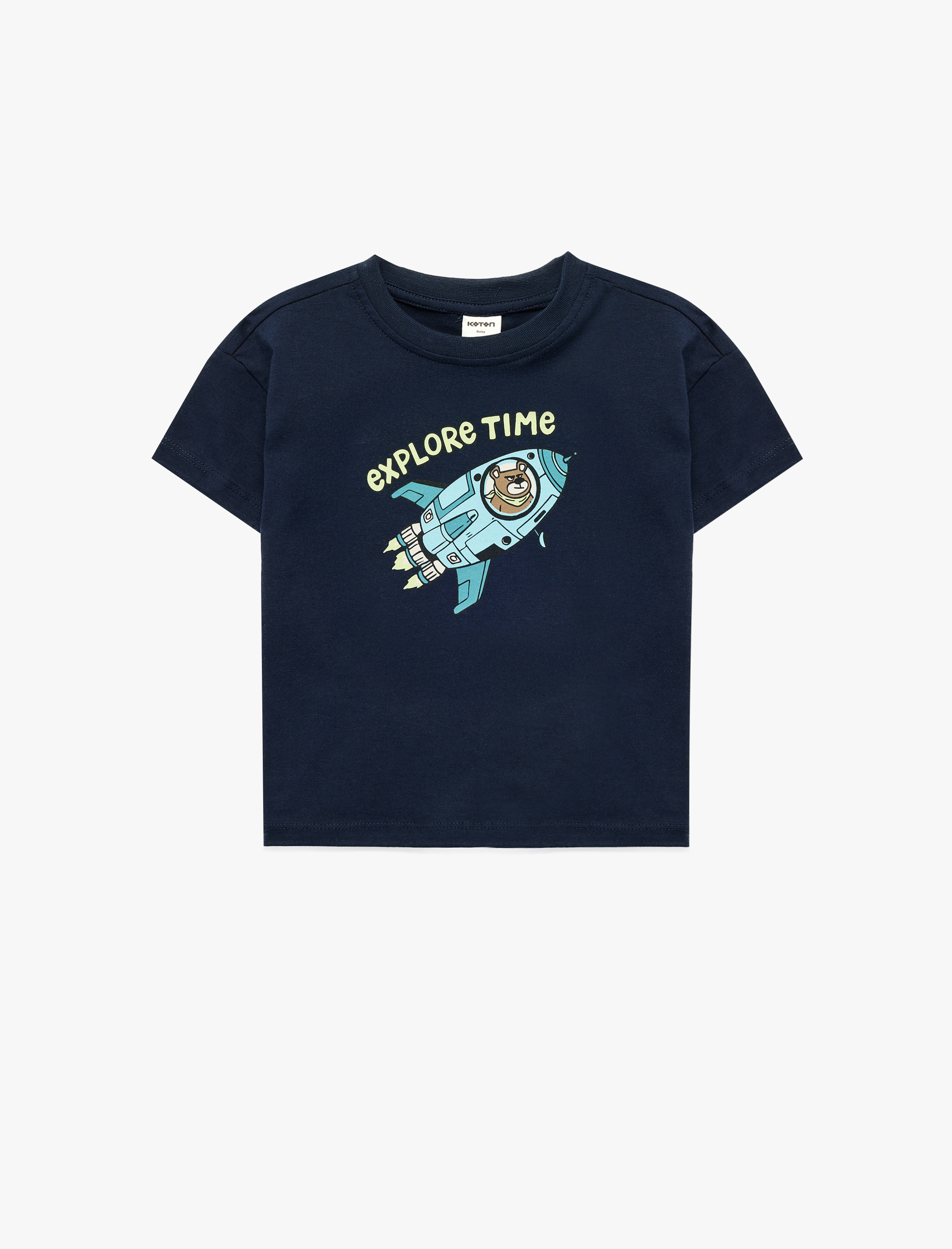  Erkek Bebek Pamuklu Bisiklet Yaka Kısa Kollu Baskılı Tişört