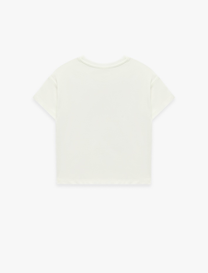 Kız Bebek Pamuklu Kısa Kollu Bisiklet Yaka Kedi Baskılı Tişört