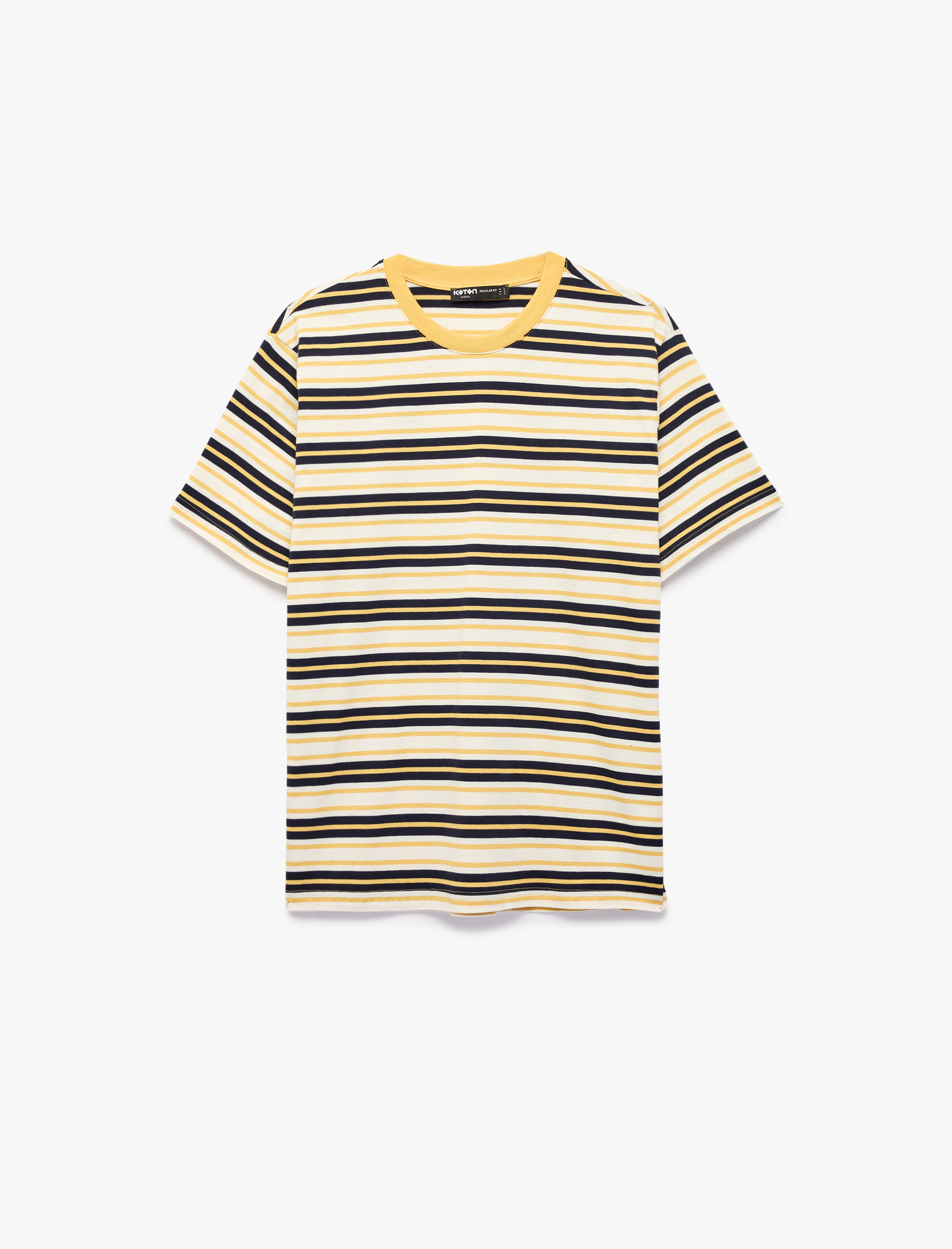   Regular Fit Kısa Kollu Bisiklet Yaka Pamuklu Çizgili Tişört