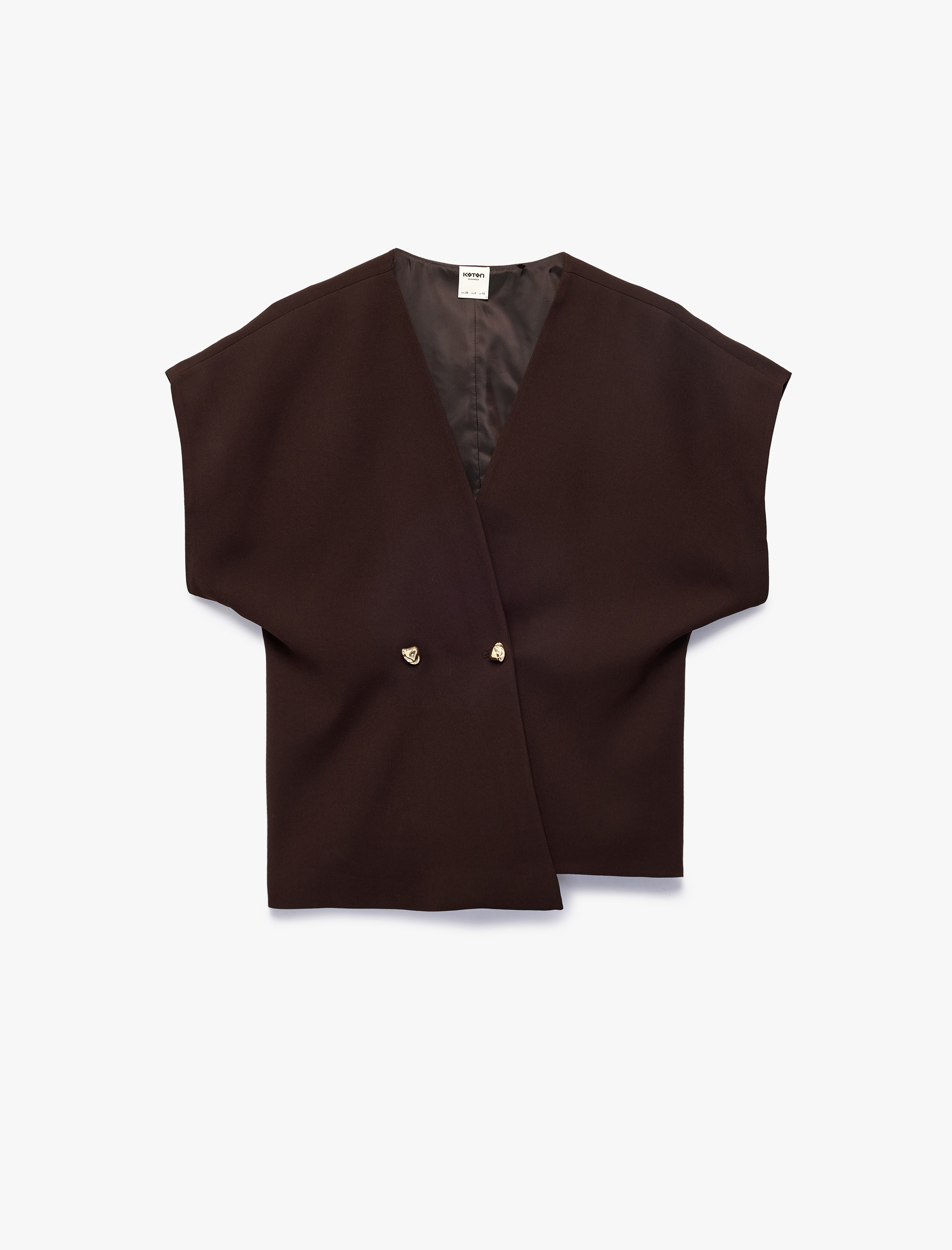   Kolsuz Metal Aksesuarlı Asimetrik Kruvaze Yaka Yelek