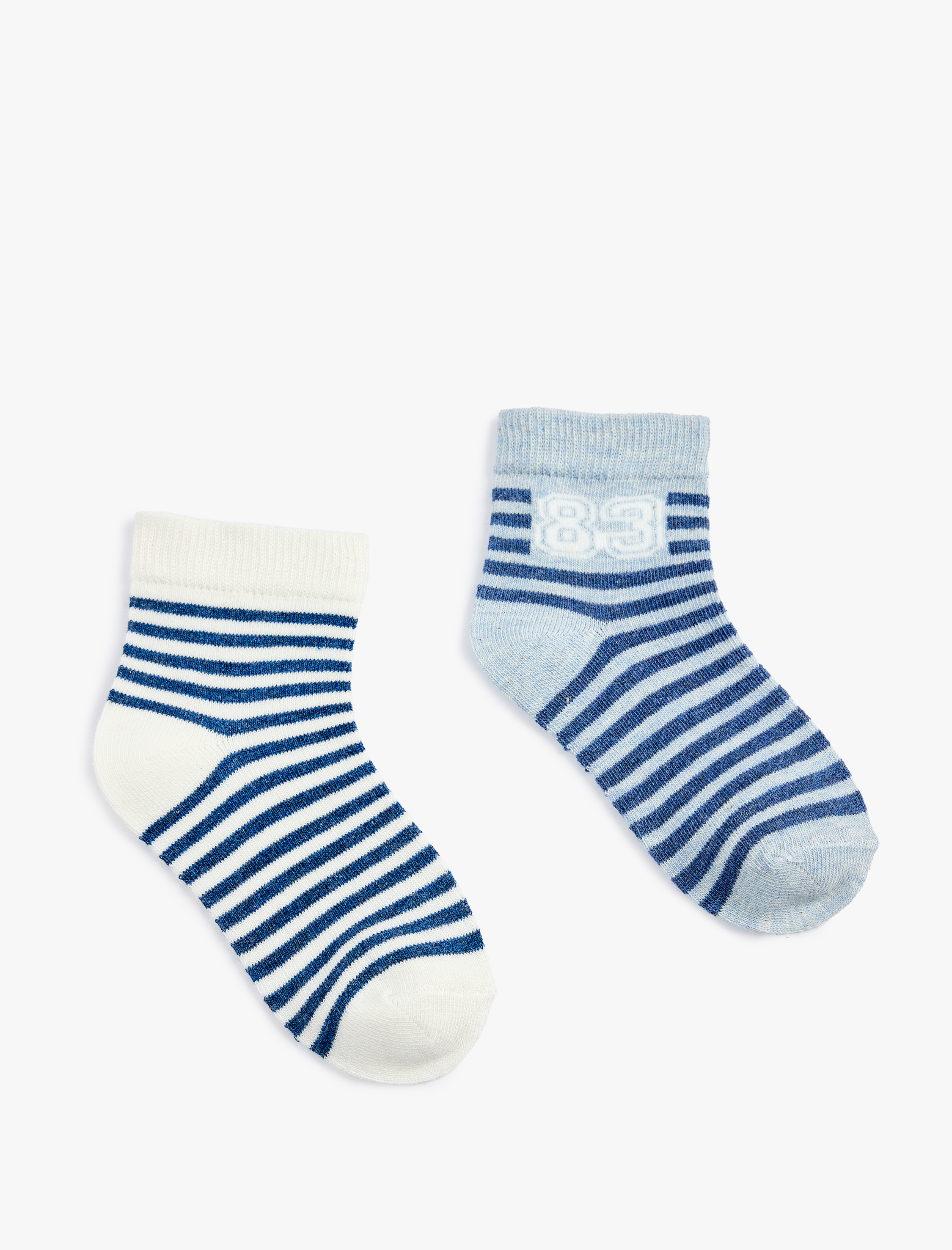  Erkek Çocuk Pamuklu 2'li Çizgili Soket Çorap Seti