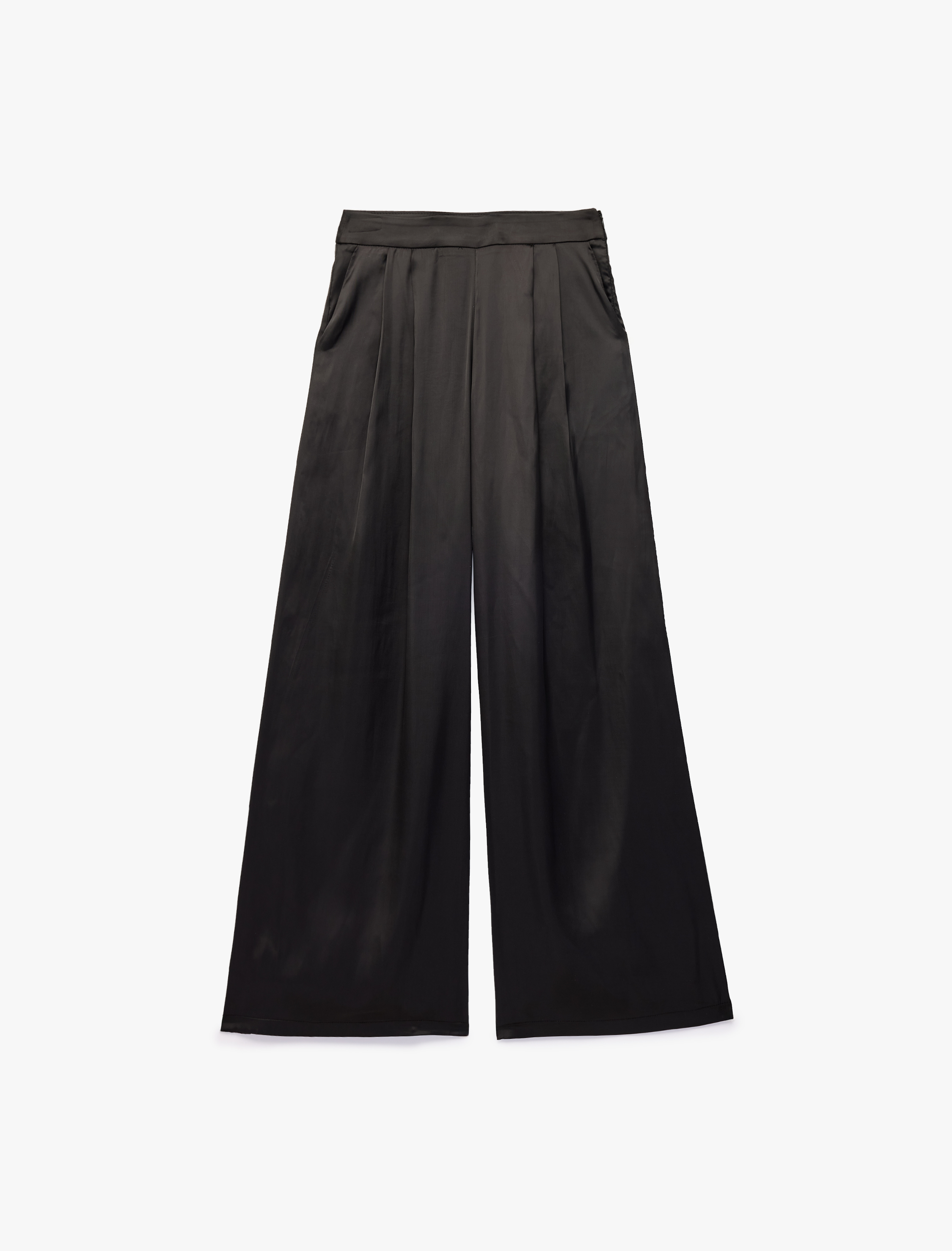   Cep Detaylı Pileli Saten Geniş Paça Pantolon