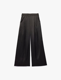 Cep Detaylı Pileli Saten Geniş Paça Pantolon